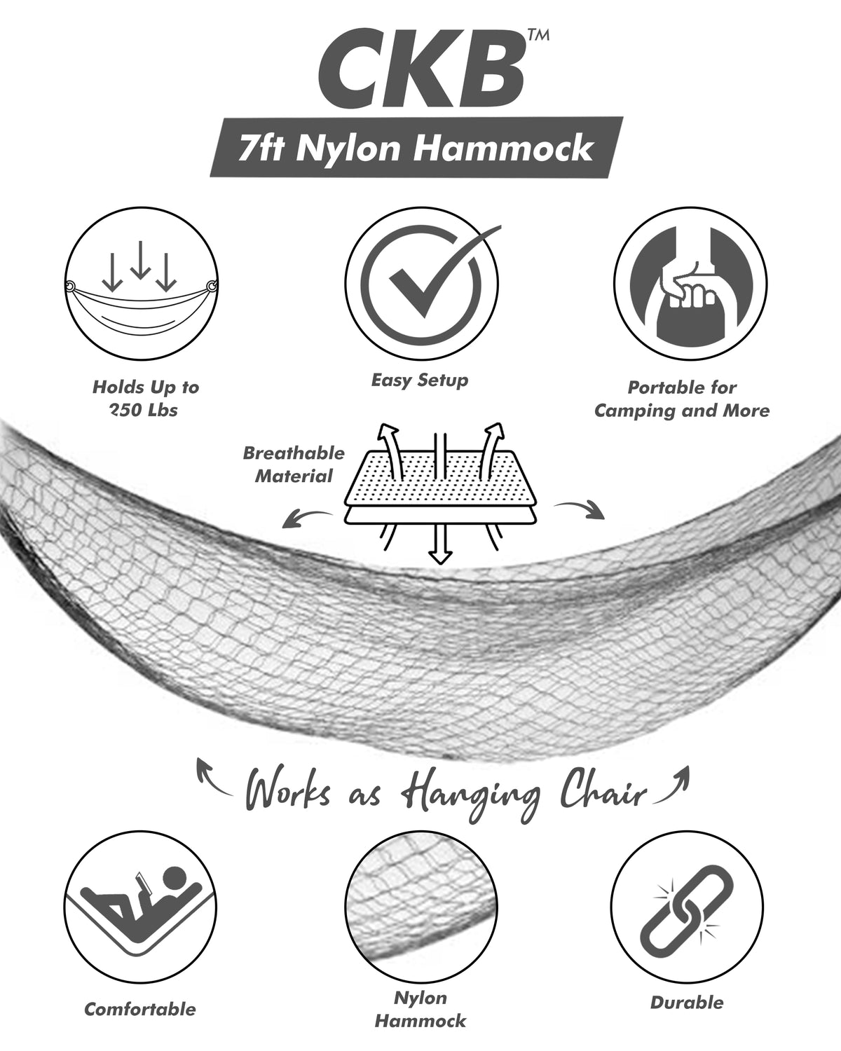 7ft Portable Nylon Hammock, alternate view