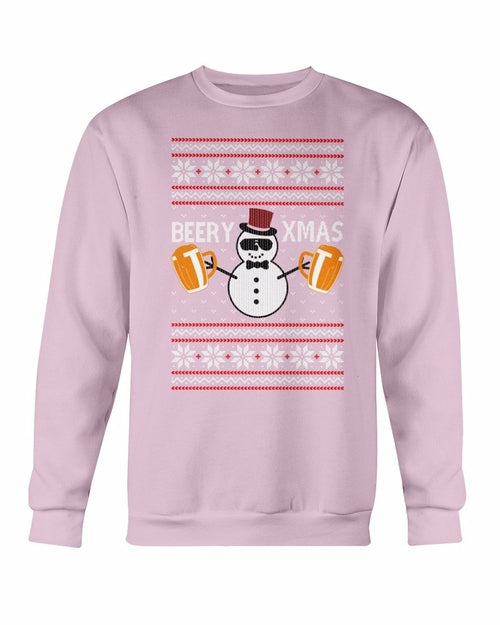 Beer for Christmas Crewneck Sweatshirt in Light Pink