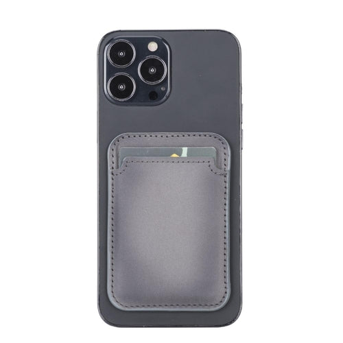 Cortland Full-Grain Leather Card Holder Wallet with Magnet in Gray