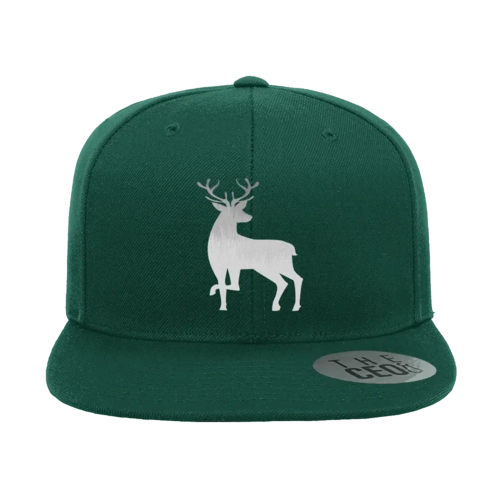Deer Embroidered Flat Bill Hat in Green