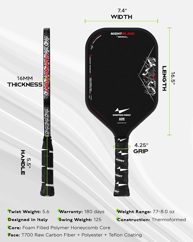 NightBlade Pickleball Paddle, 16mm Carbon Fiber, alternate view
