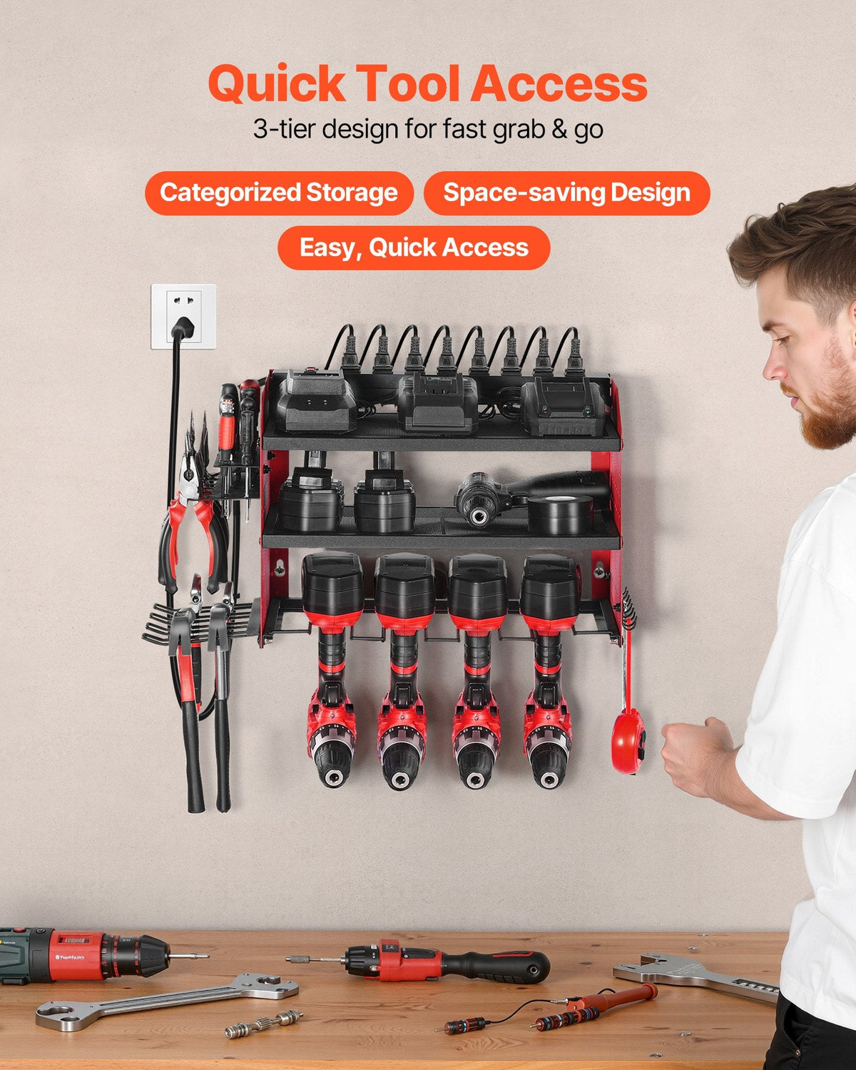 Power Tool Organizer with Charging Station, 3-Tier, alternate view