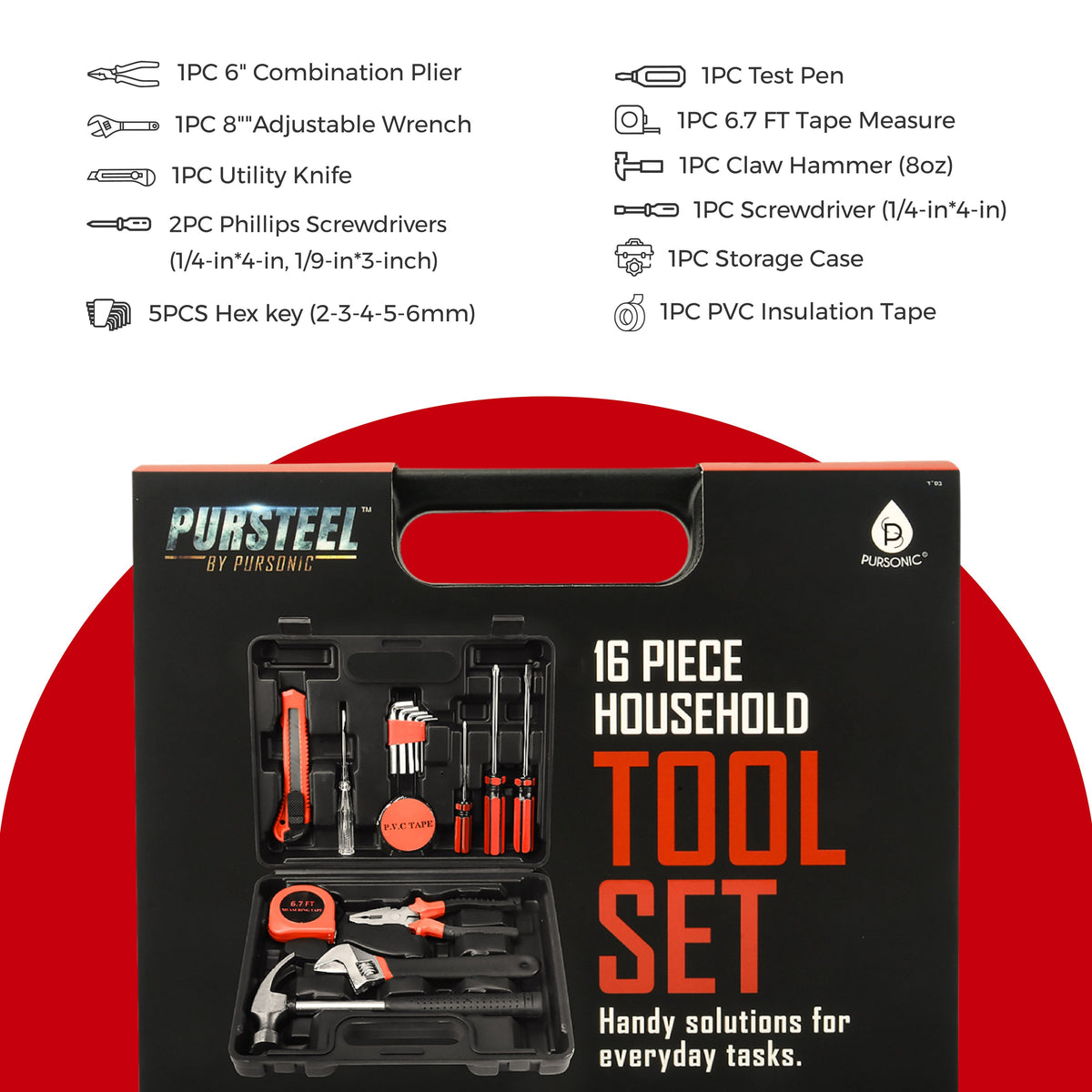 16-Piece Household Tool Kit for Everyday Repairs, alternate view