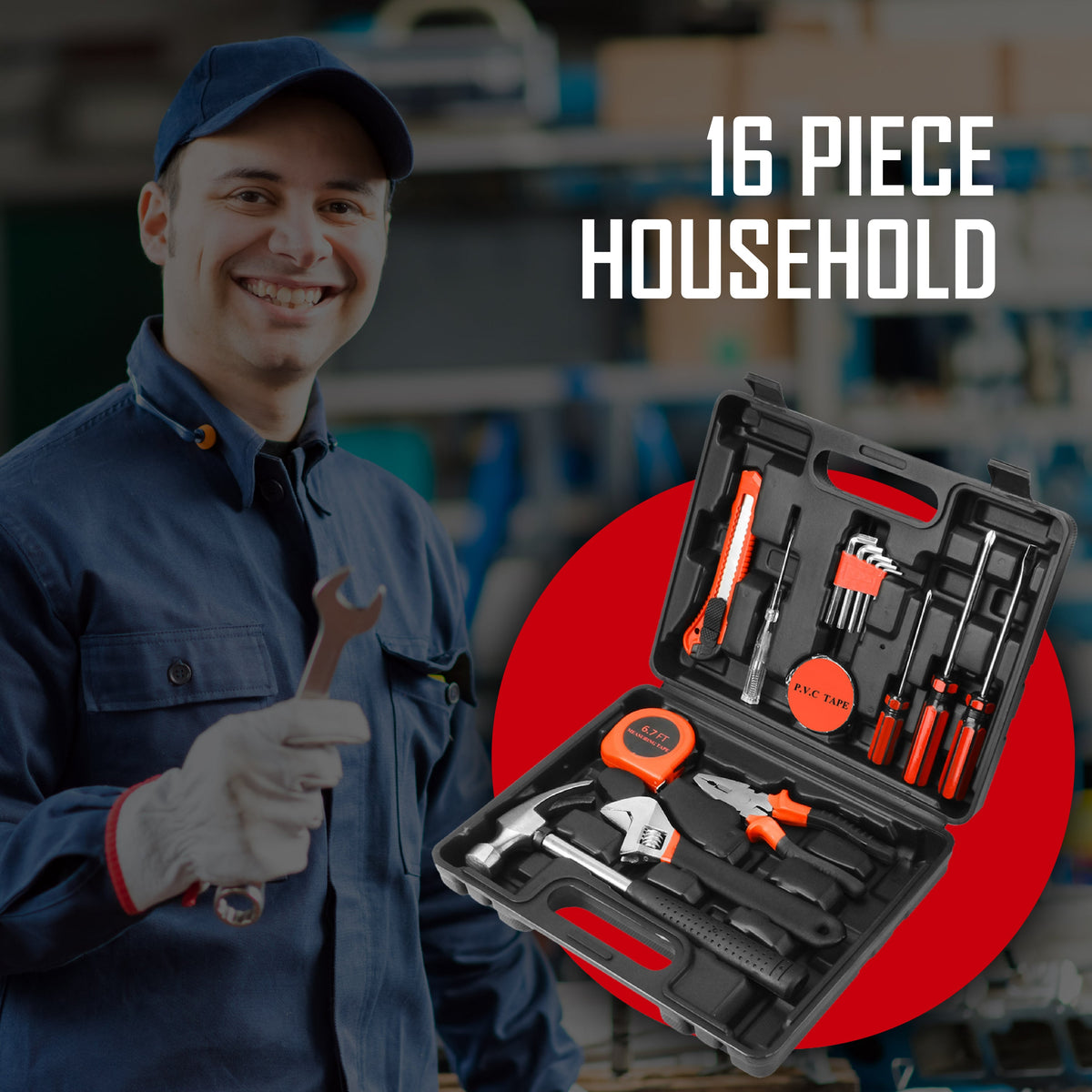 16-Piece Household Tool Kit for Everyday Repairs, alternate view