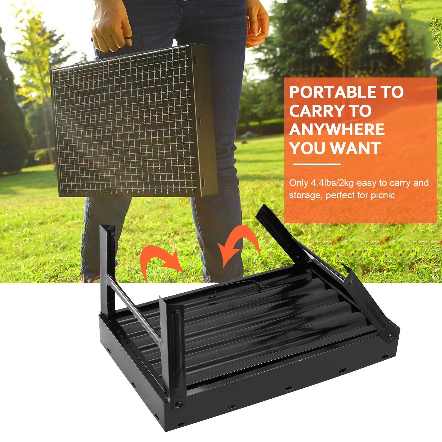 Foldable portable charcoal BBQ grill smoker  folding legs— unique outdoor gift for dad