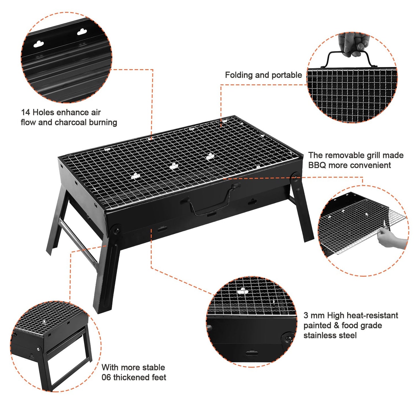 Foldable portable charcoal BBQ grill smoker attributes— unique outdoor gift for dad