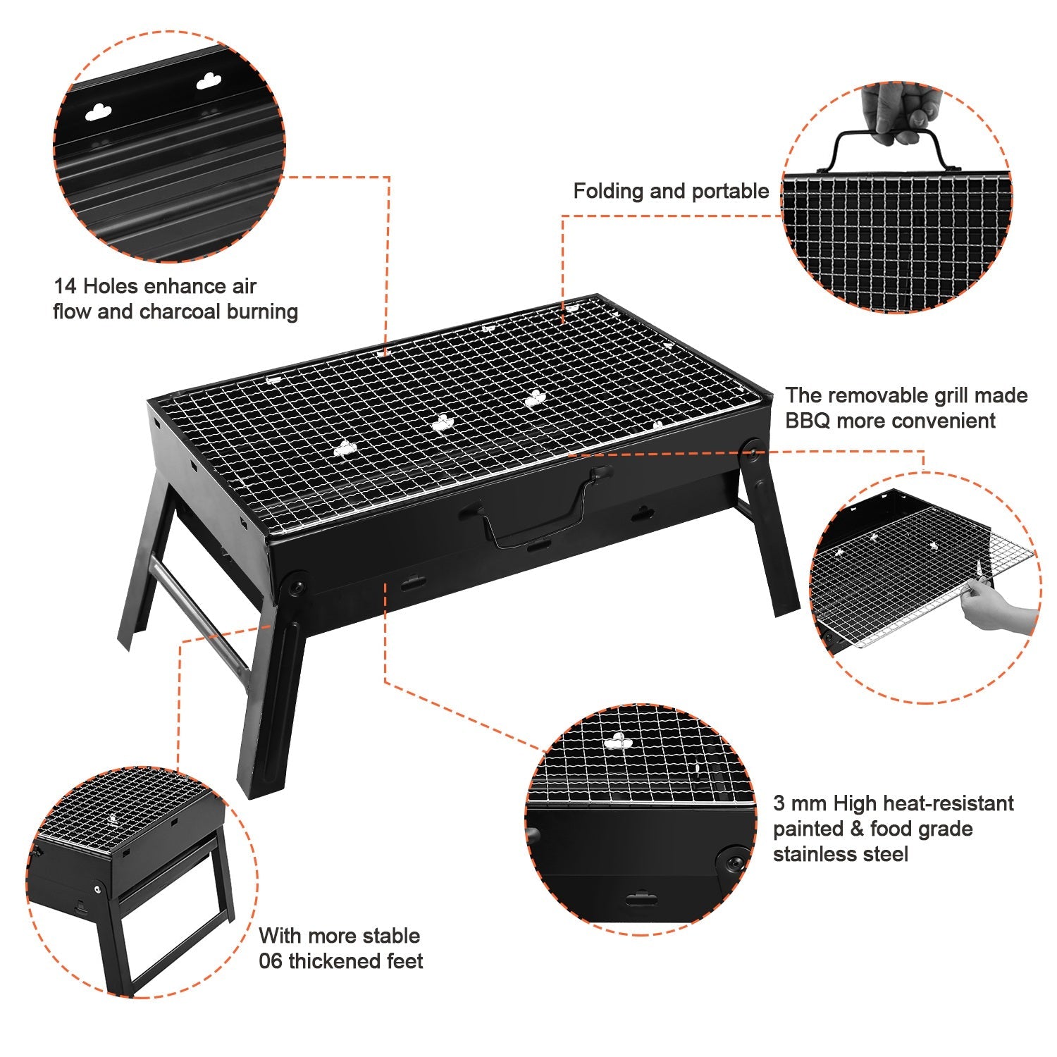 Foldable portable charcoal BBQ grill smoker attributes— unique outdoor gift for dad