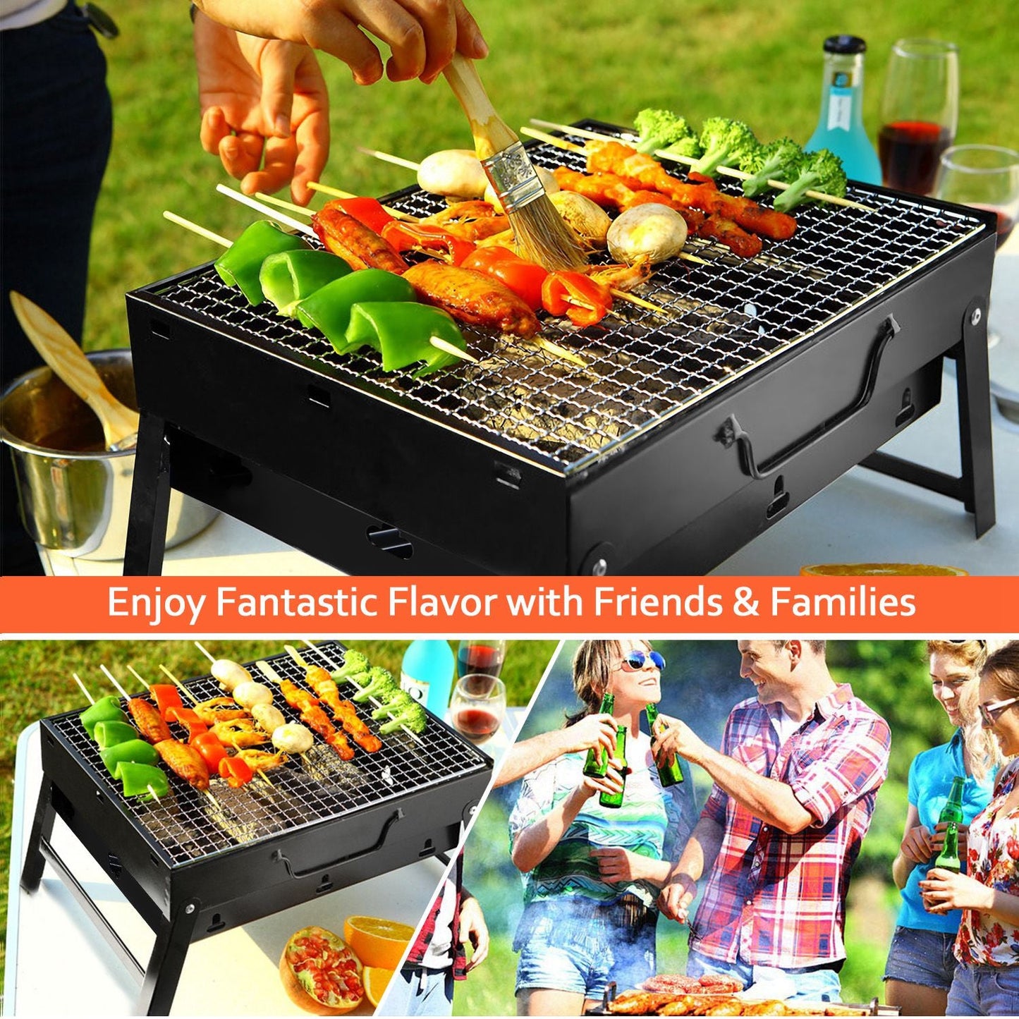 Foldable portable charcoal BBQ grill smoker in use — unique outdoor gift for dad