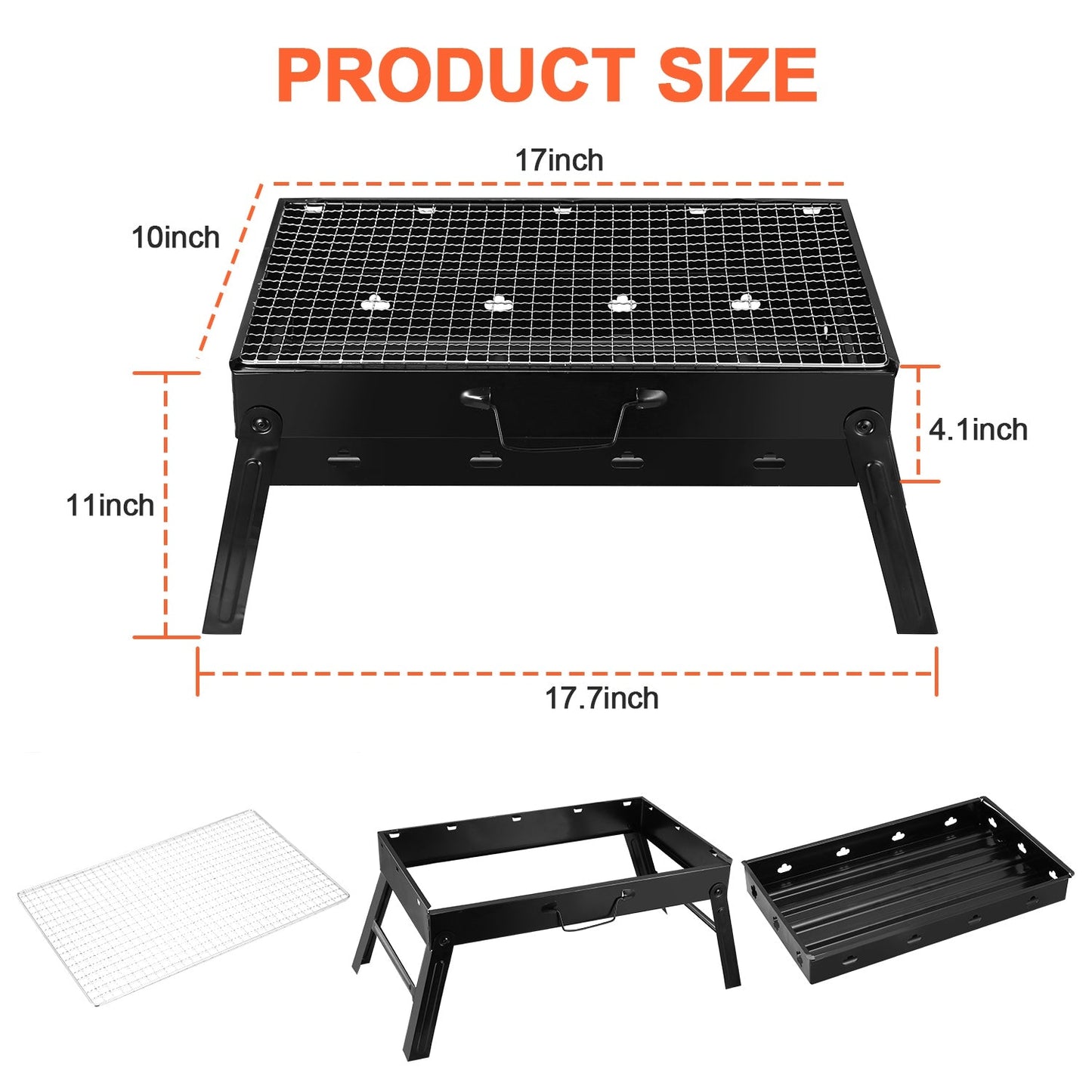 Foldable portable charcoal BBQ grill smoker Measurements— unique outdoor gift for dad