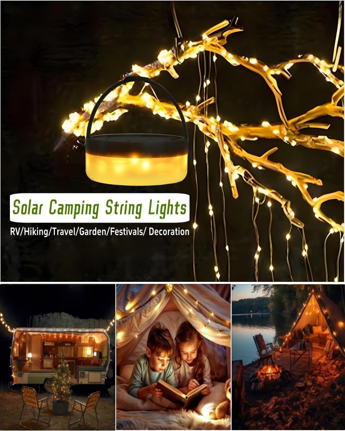 4-in-1 Solar Camping String Lights and Lantern with Remote, alternate view