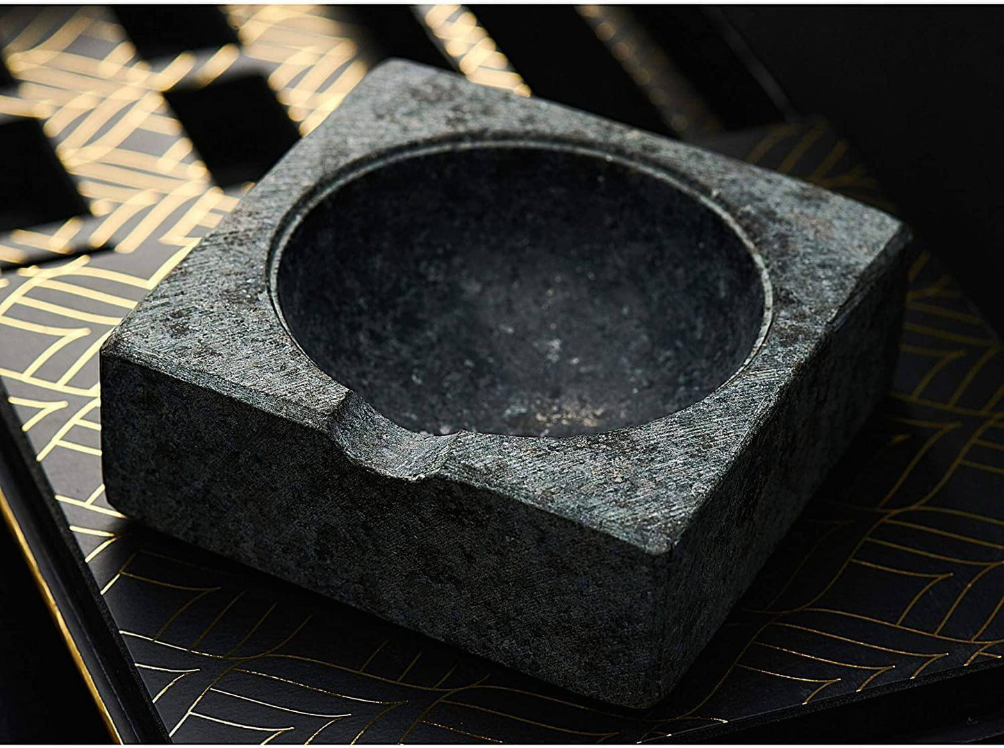 Black stone ashtray on a decorative surface luxury cigar and whiskey gift for dad
