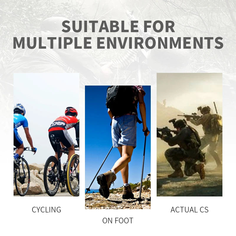 Tactical shooting glasses shown suitable for cycling, hiking, and airsoft combat environments