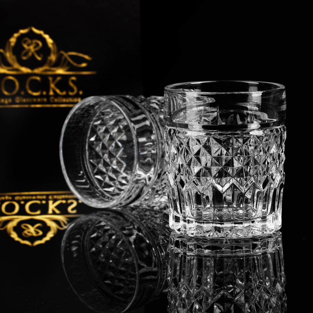 Prestige whiskey glass privilege collection — high-end gift set for dad who drinks whiskey Crystal whiskey glasses with O.C.K.S. branding in the background