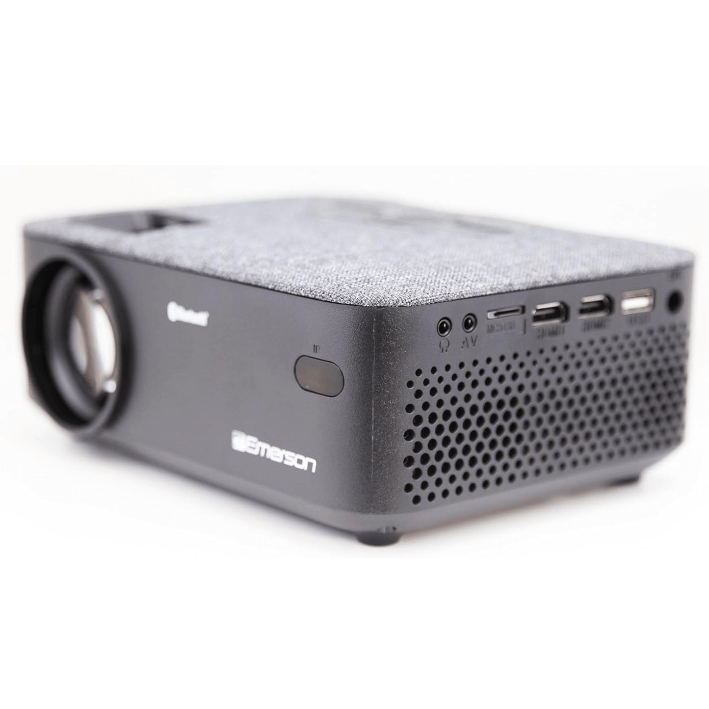 Gray projector with visible brand logo on a white background tech gift for dad who loves movies
