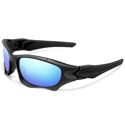 Polarized fishing sunglasses in black frame with ice blue tinted lenses