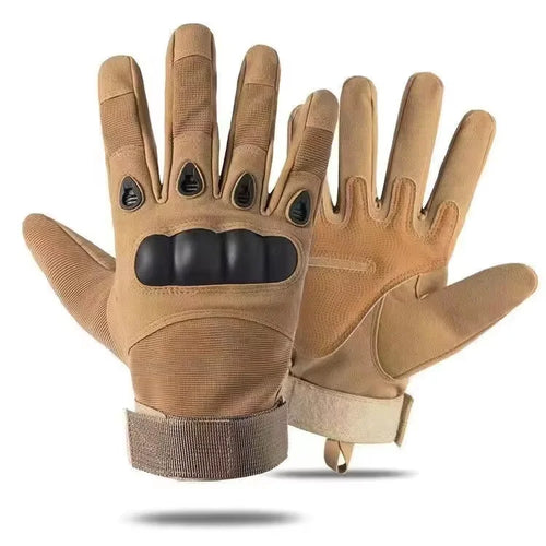 Tactical half-finger gloves collection also shown with a full-finger tan glove pair