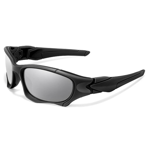 Polarized fishing sunglasses in black frame with silver mirrored lenses