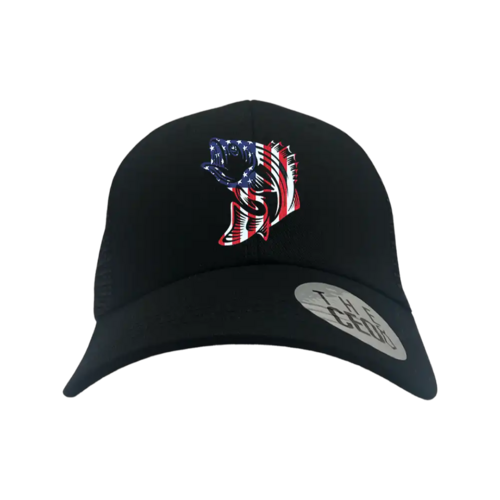 American Flag Fish Embroidered Trucker Hat in Black