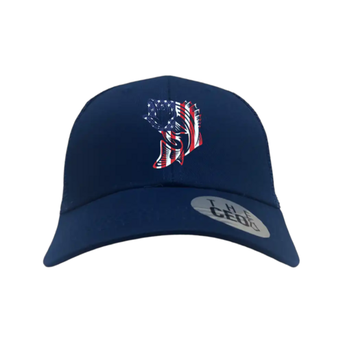 American Flag Fish Embroidered Trucker Hat in Blue