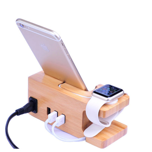 Bamboo Charging Station for iPhone and Apple Watch, 3 USB Ports, alternate view