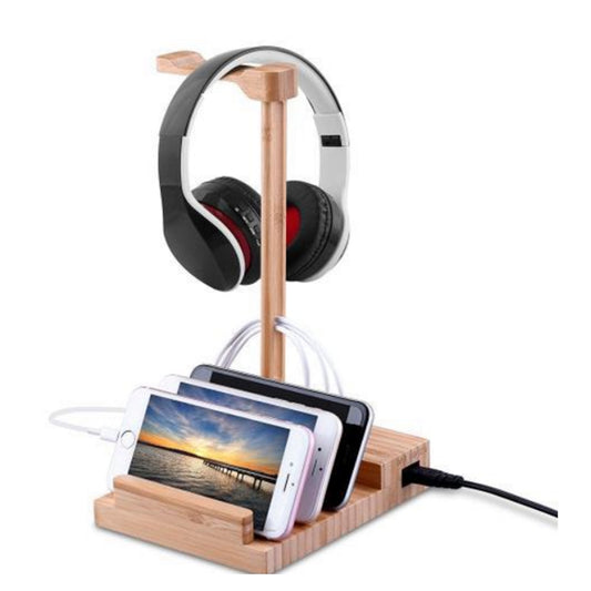 Bamboo Charging Station for iPhone and Headphones, 3 USB Ports