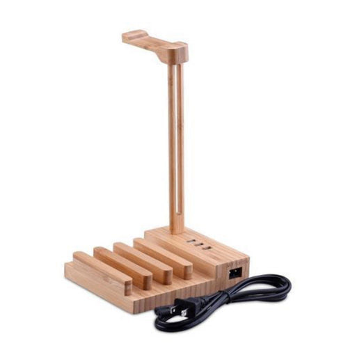 Bamboo Charging Station for iPhone and Headphones, 3 USB Ports, alternate view