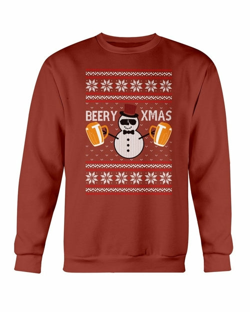 Beer for Christmas Crewneck Sweatshirt in Antque Cherry Red