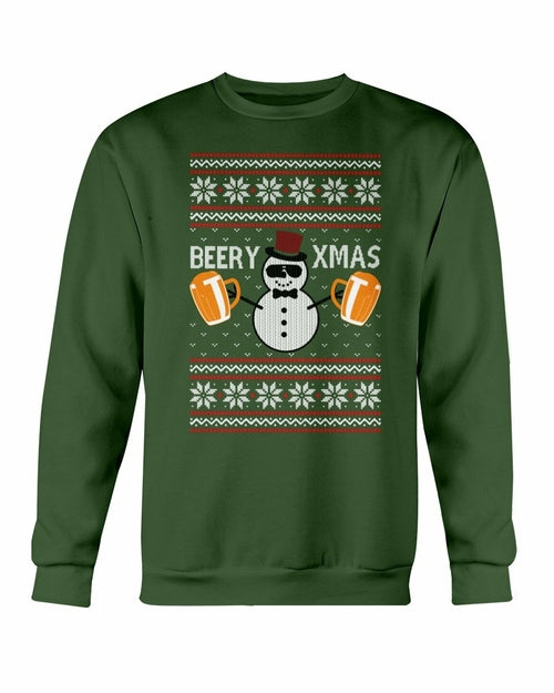 Beer for Christmas Crewneck Sweatshirt in Forest Green