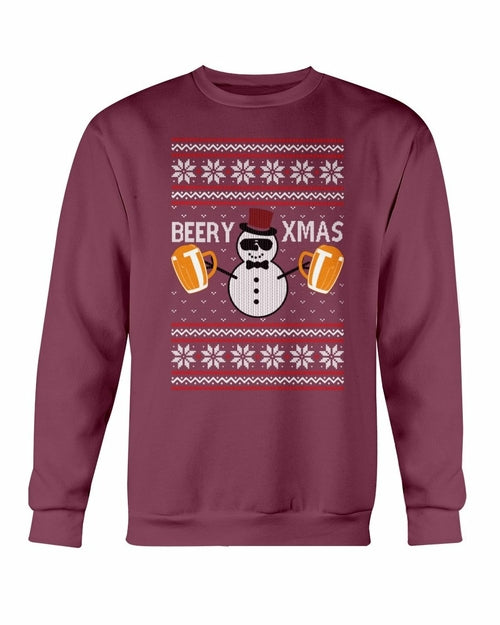 Beer for Christmas Crewneck Sweatshirt in Maroon