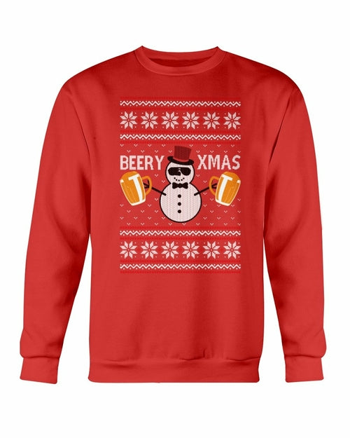 Beer for Christmas Crewneck Sweatshirt in Red