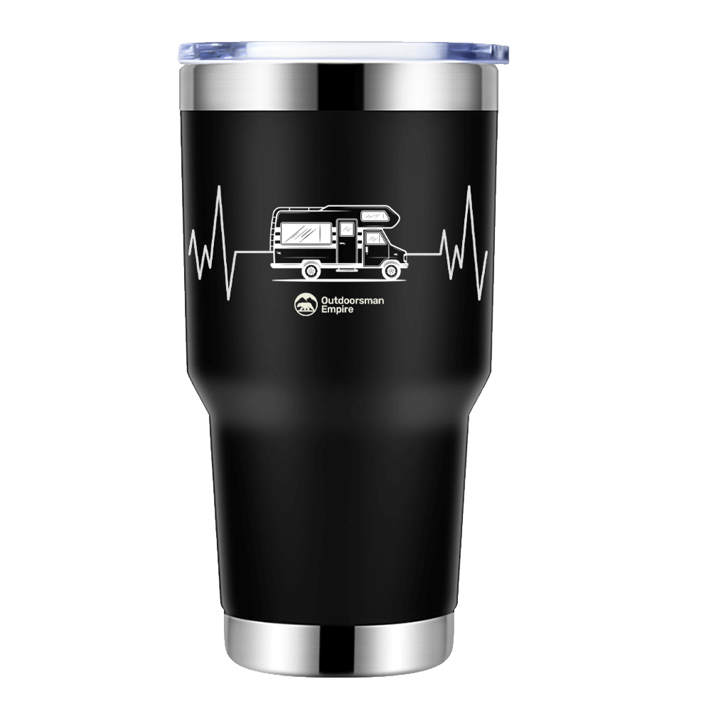 Camping Cardiogram 30oz Insulated Stainless Steel Tumbler in Black