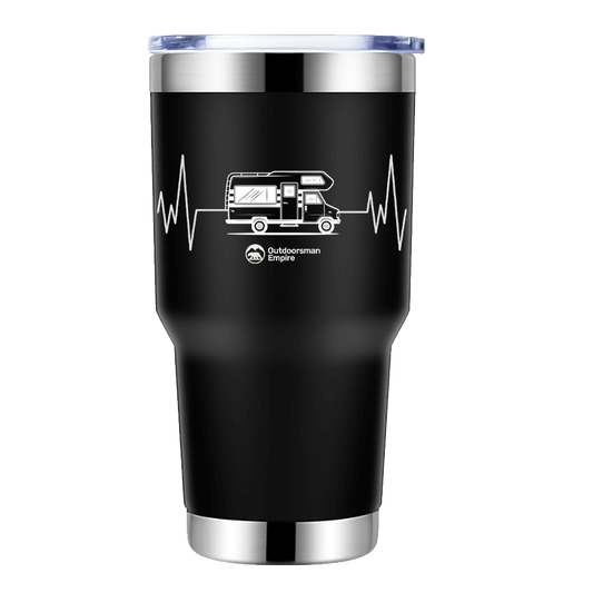 Camping Cardiogram 30oz Insulated Stainless Steel Tumbler in Black
