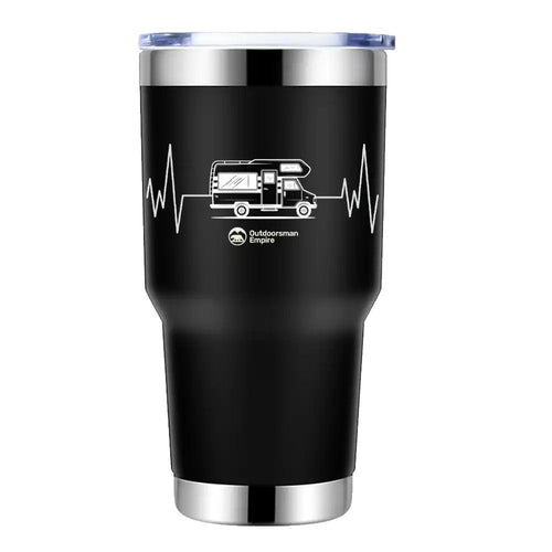 Camping Cardiogram 30oz Insulated Stainless Steel Tumbler in Black