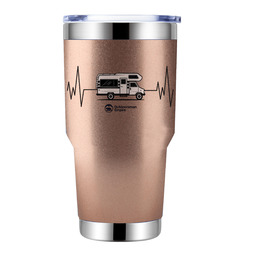 Camping Cardiogram 30oz Insulated Stainless Steel Tumbler in Rose Gold