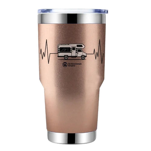 Camping Cardiogram 30oz Insulated Stainless Steel Tumbler in Rose Gold