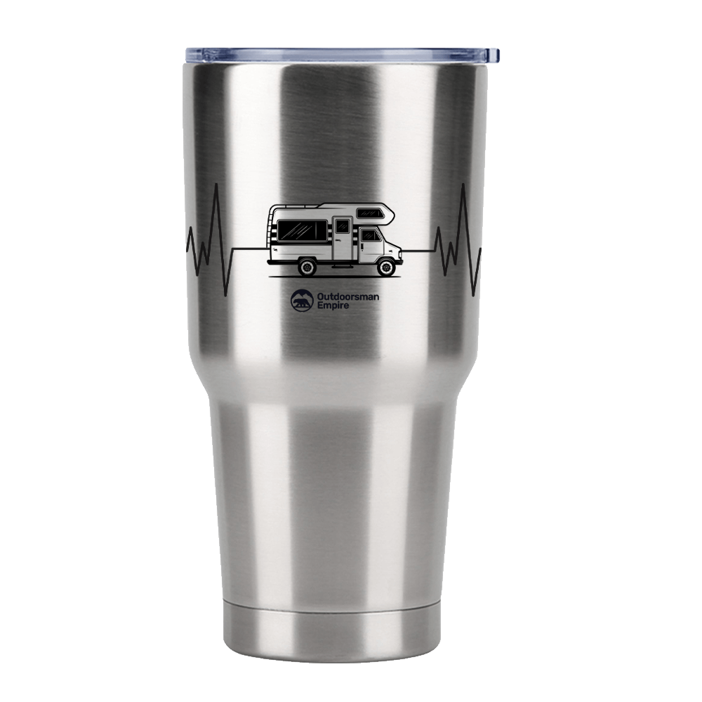 Camping Cardiogram 30oz Insulated Stainless Steel Tumbler in Silver