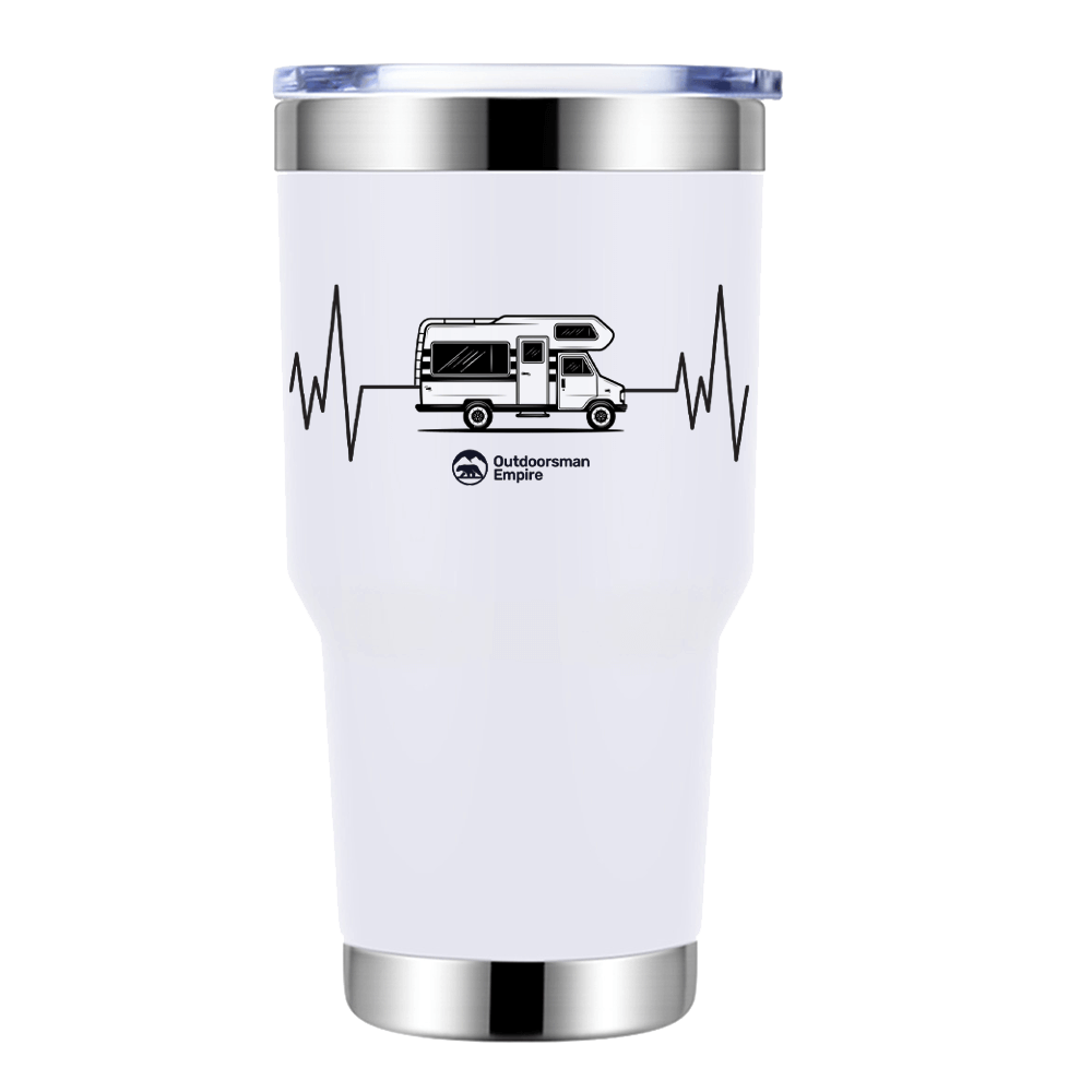 Camping Cardiogram 30oz Insulated Stainless Steel Tumbler in White