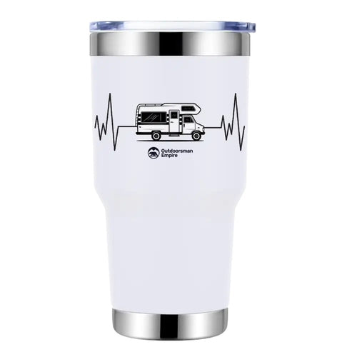 Camping Cardiogram 30oz Insulated Stainless Steel Tumbler in White
