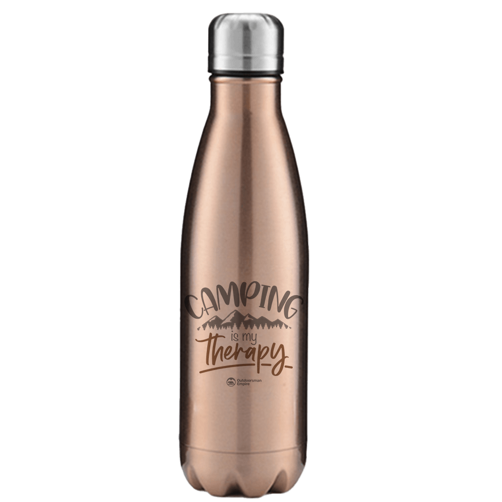 Camping Is My Therapy 17oz Insulated Water Bottle in Rose Gold