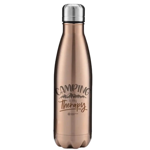 Camping Is My Therapy 17oz Insulated Water Bottle in Rose Gold