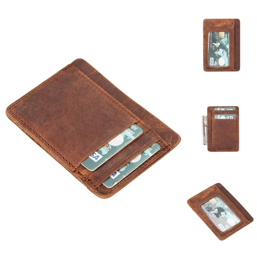 Cody Leather Card Holder Wallet in Antic Brown