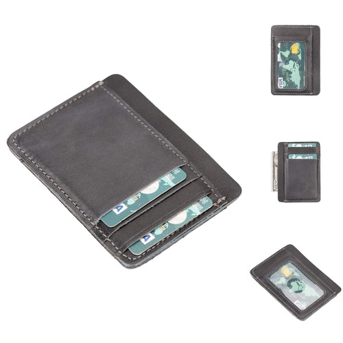 Cody Leather Card Holder Wallet in Gray
