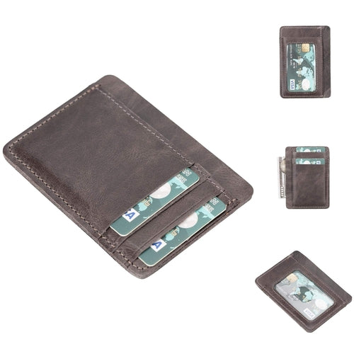 Cody Leather Card Holder Wallet in Vegetal Gray