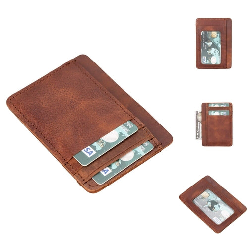 Cody Leather Card Holder Wallet in Walnut
