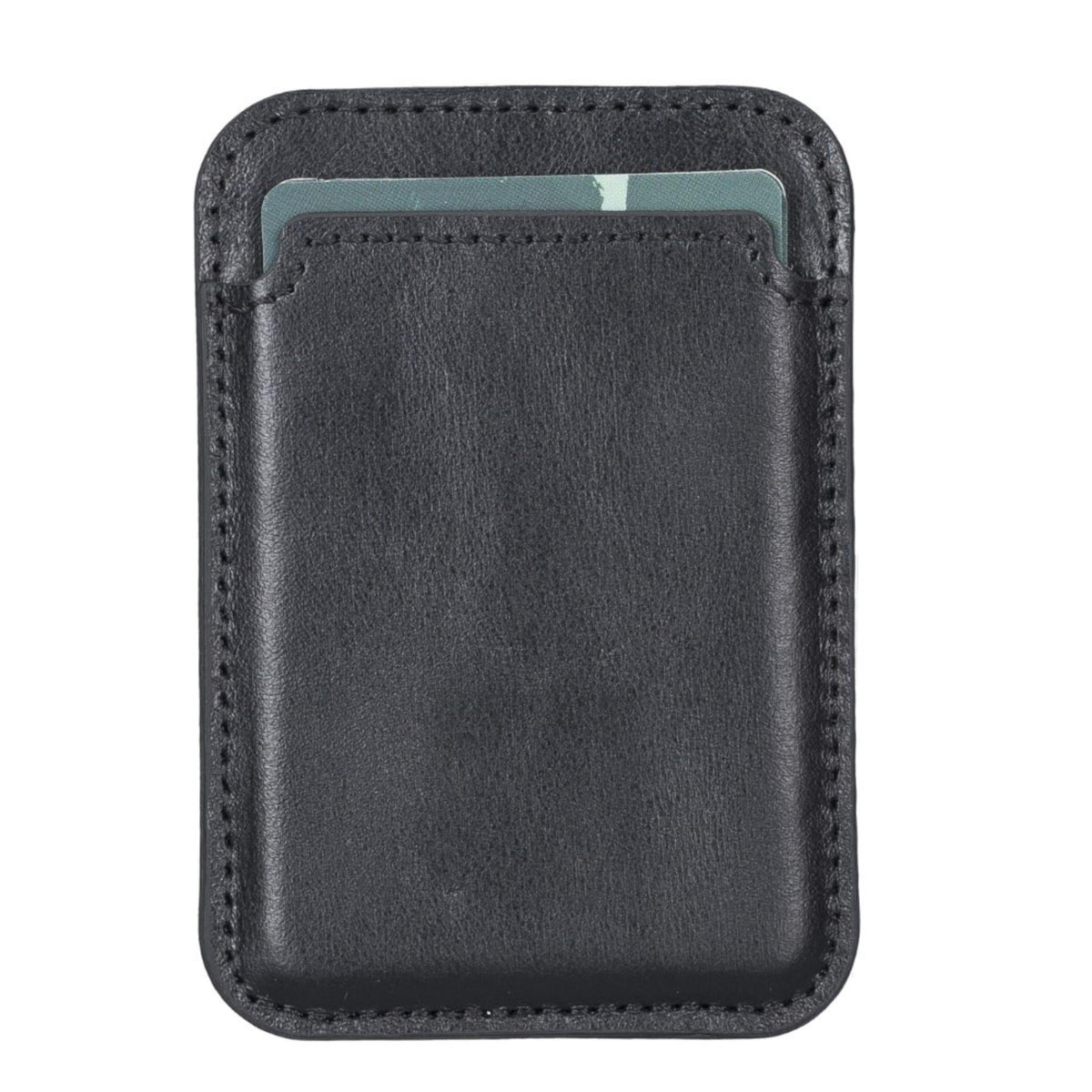 Cortland Full-Grain Leather Card Holder Wallet with Magnet in Black