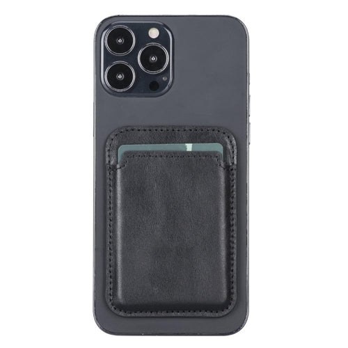 Cortland Full-Grain Leather Card Holder Wallet with Magnet in Black