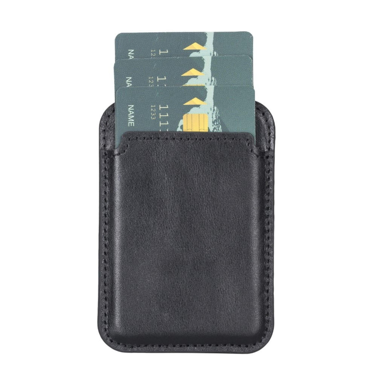 Cortland Full-Grain Leather Card Holder Wallet with Magnet in Black