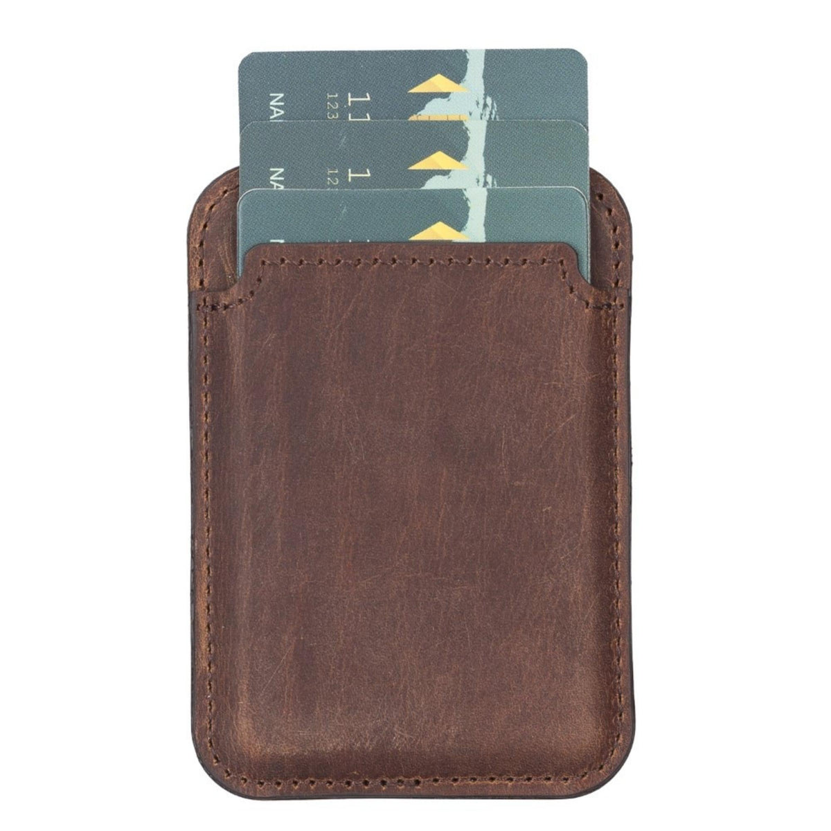 Cortland Full-Grain Leather Card Holder Wallet with Magnet in Dark Brown
