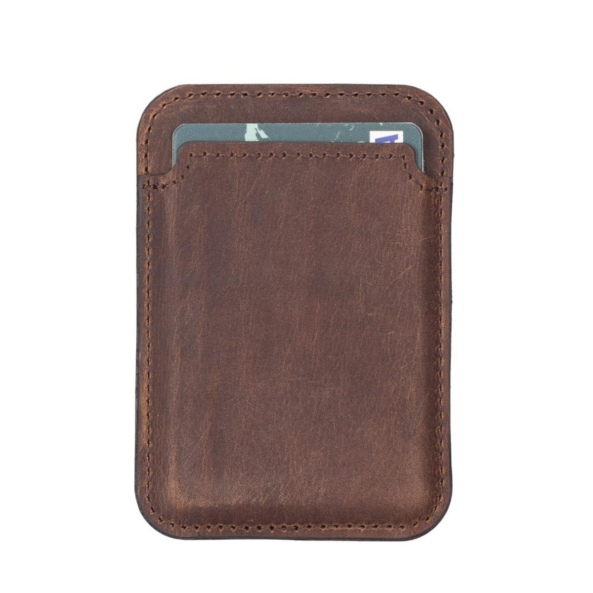 Cortland Full-Grain Leather Card Holder Wallet with Magnet in Dark Brown