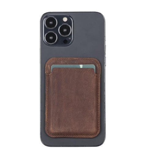 Cortland Full-Grain Leather Card Holder Wallet with Magnet in Dark Brown